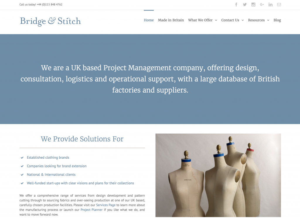 Website Home Homepage Project management Clothing Uk Manufacturing Fashion Design Services