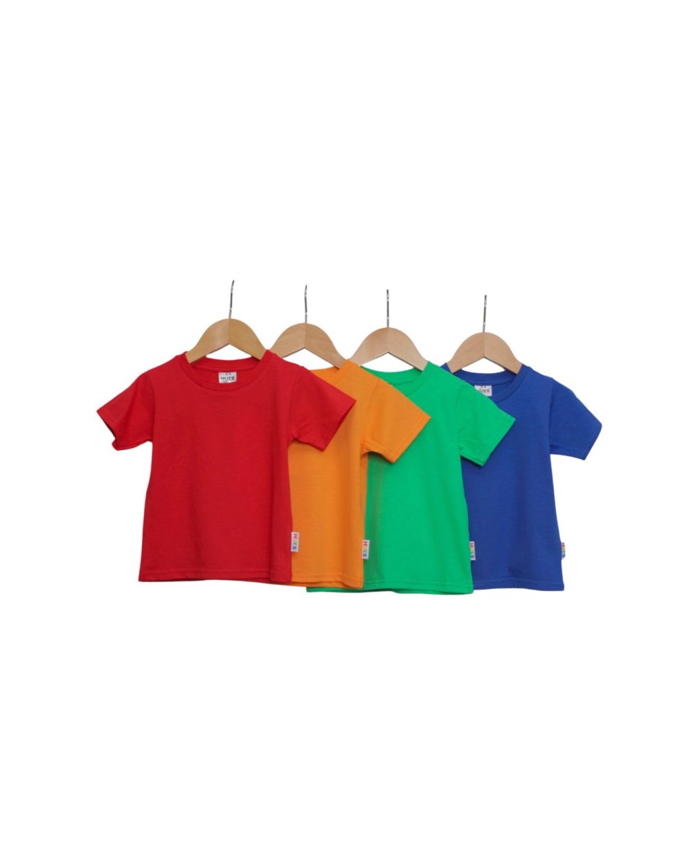 red, orange, green, blue Hues Clothing t-shirts on hangers
