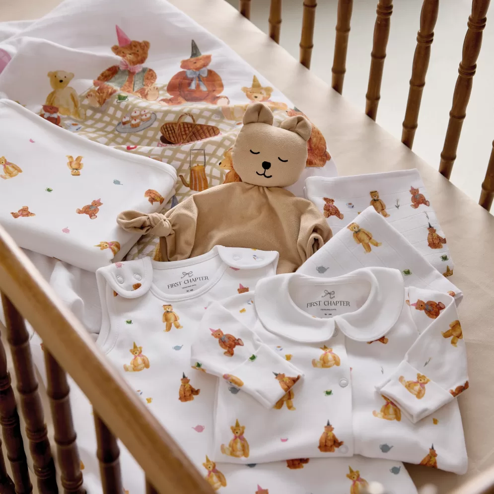 Teddy bears picnic babywear clothing and accessory collection